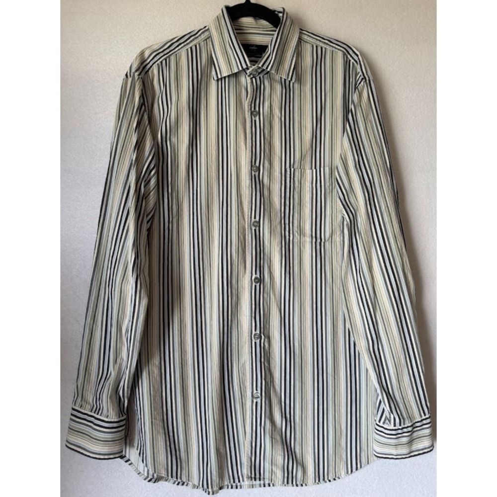 Zegna Sport Shirt Men Large Multicolor Striped Cotton Long Sleeve Casual Dress